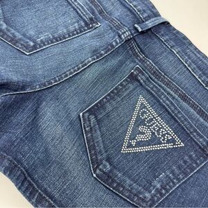 Guess Low Rise Denim Shorts Womens Size 30 Rhinestone Logo Pocket Y2K